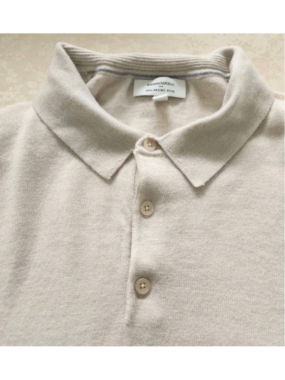 Banana Republic Mens Sweater 100% Merino Wool XL Pullover 3 Button Placket Beige